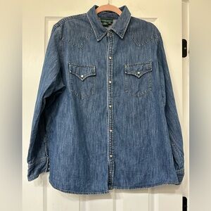 Vintage Western Lauren Jeans Co. Blue Denim Shirt Pearl Snap Button Down